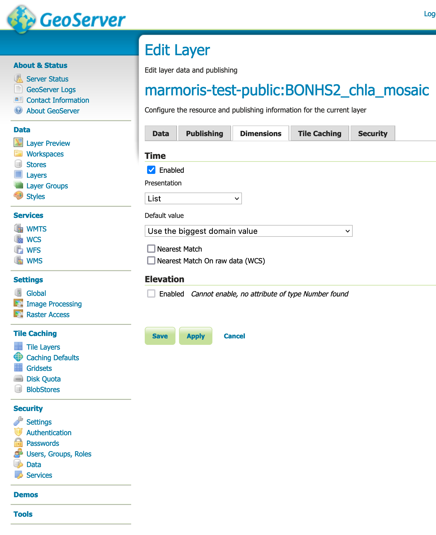 GeoServer time dimension configuration
